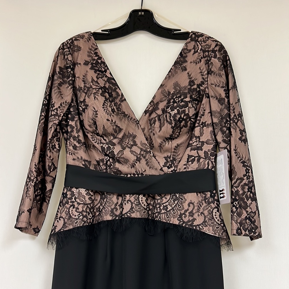 JS collections V-Neck lace peplum 3/4 sleeves long Gown - Picture 7 of 10